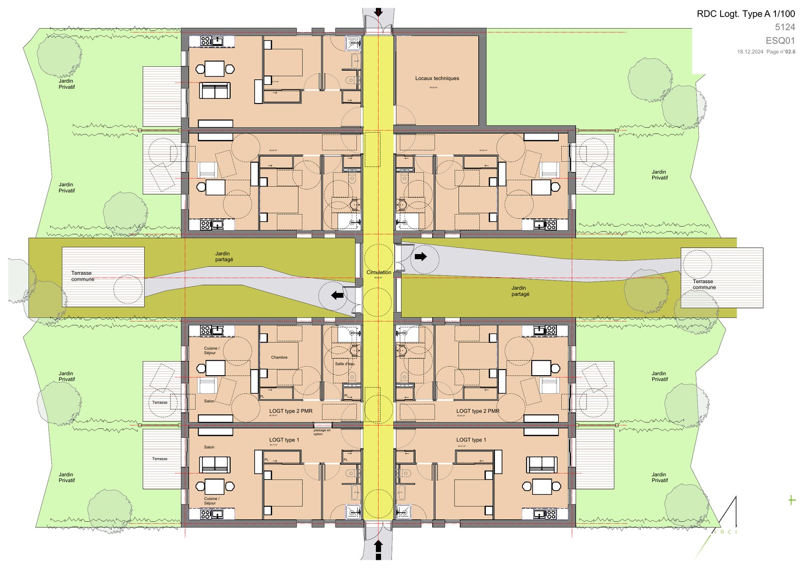 Plan de la résidence — implantation type A, MG Architectes