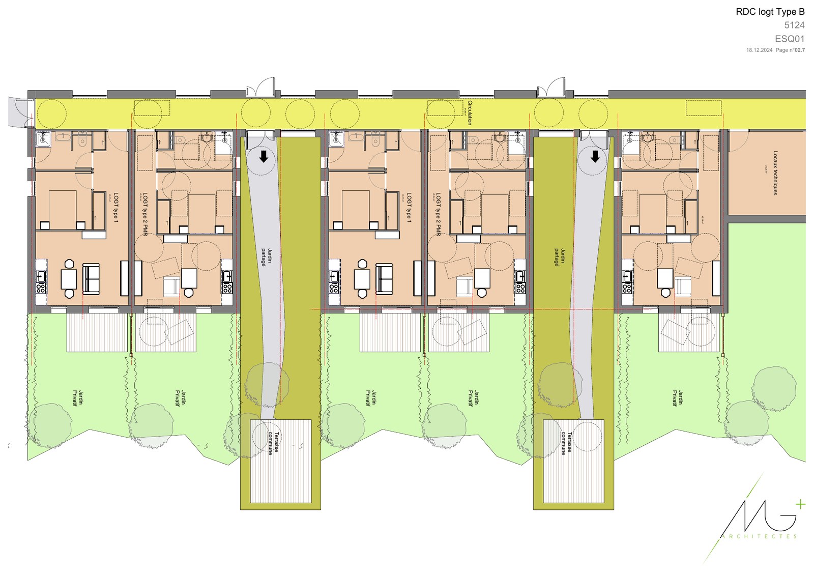 Plan de la résidence — implantation type B, MG Architectes